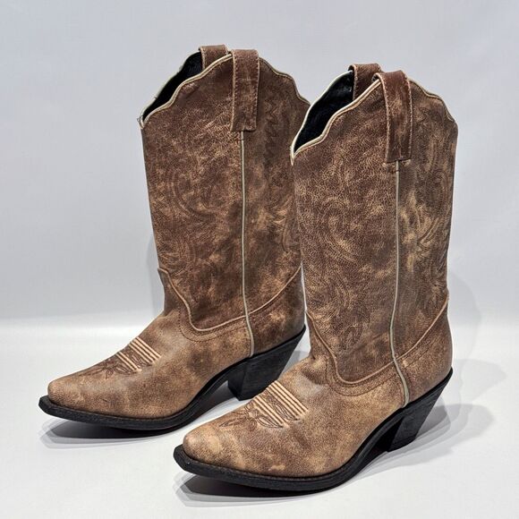 NWOB Rockin' Country Brown Leather Cowgirl Western Boots Snip Toe Women Size 7M - Picture 2 of 16